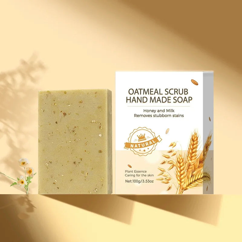 Handmade Oat Soap Bar – Natural Gentle Brightening Cleanser | Exfoliating Oat Kernel Oil Facial & Body Whitening Soap for Dark Spots & Uneven Skin Tone (100g)