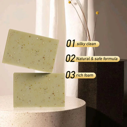 Handmade Oat Soap Bar – Natural Gentle Brightening Cleanser | Exfoliating Oat Kernel Oil Facial & Body Whitening Soap for Dark Spots & Uneven Skin Tone (100g)