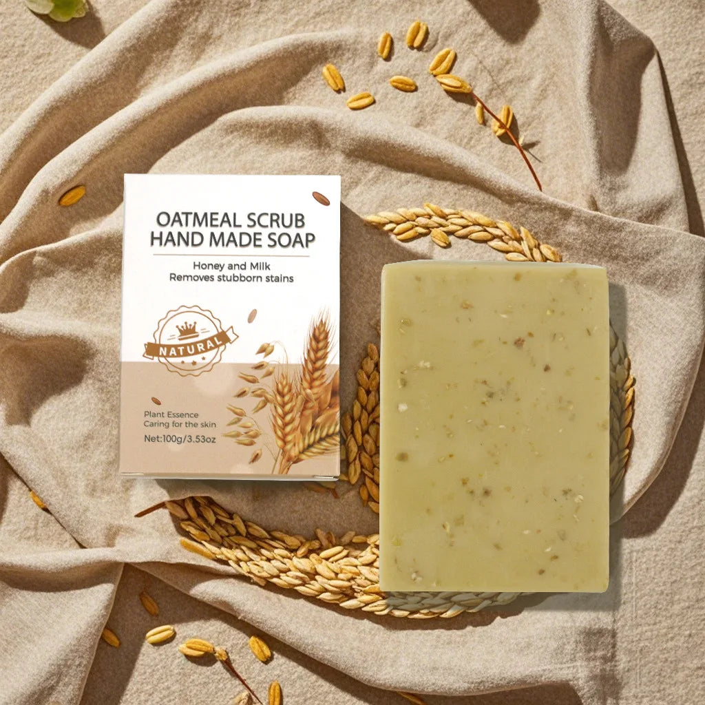 Handmade Oat Soap Bar – Natural Gentle Brightening Cleanser | Exfoliating Oat Kernel Oil Facial & Body Whitening Soap for Dark Spots & Uneven Skin Tone (100g)