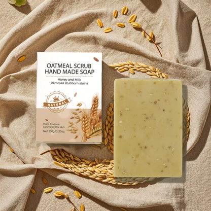 Handmade Oat Soap Bar – Natural Gentle Brightening Cleanser | Exfoliating Oat Kernel Oil Facial & Body Whitening Soap for Dark Spots & Uneven Skin Tone (100g)