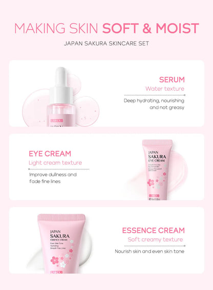 3-Piece Sakura Skin Care Set – Vitamin C & 24K Gold Face Cream, Serum & Eye Cream