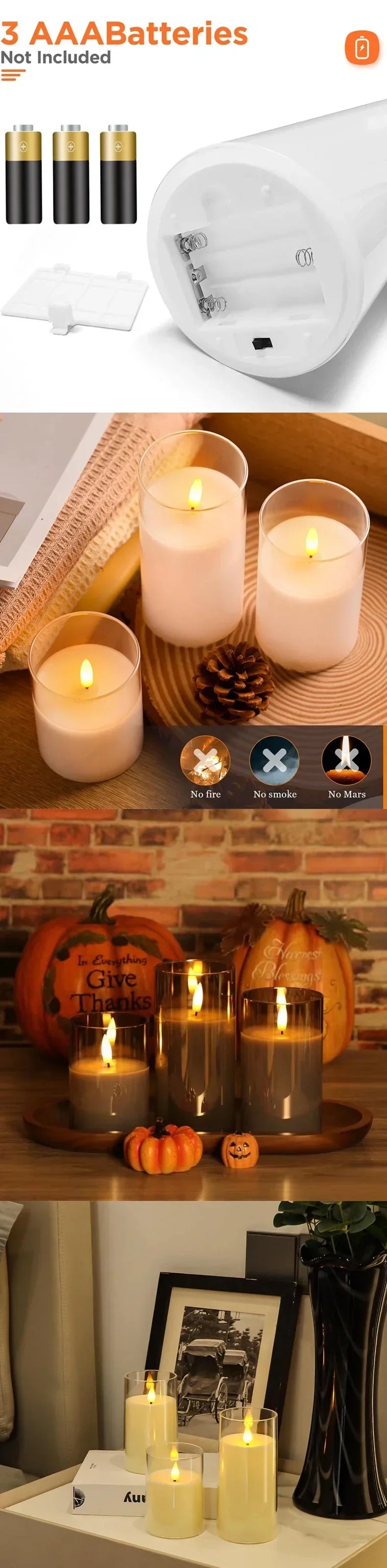 LED Flameless Flickering Candle Set (with Remote Timer)