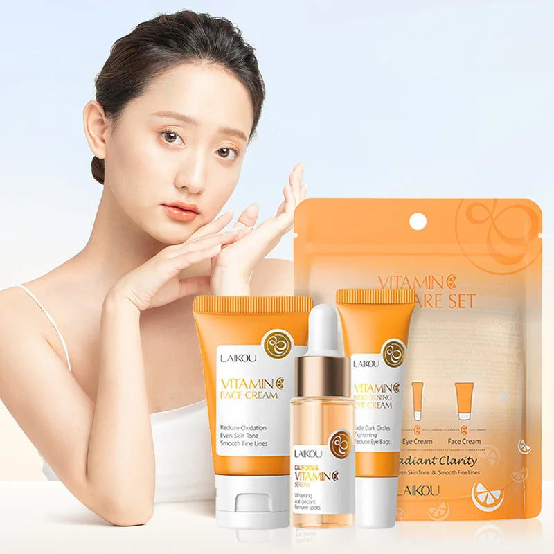 3-Piece Sakura Skin Care Set – Vitamin C & 24K Gold Face Cream, Serum & Eye Cream
