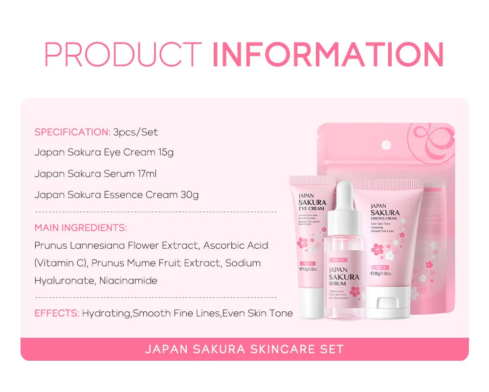 3-Piece Sakura Skin Care Set – Vitamin C & 24K Gold Face Cream, Serum & Eye Cream