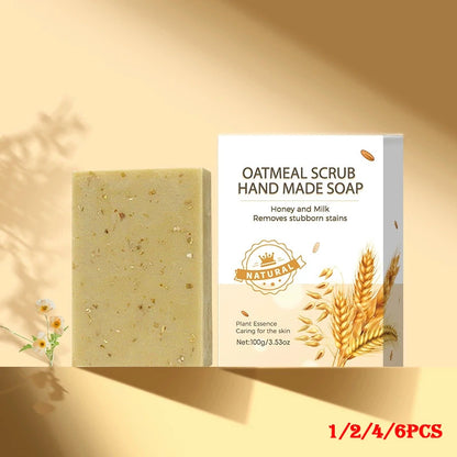 Handmade Oat Soap Bar – Natural Gentle Brightening Cleanser | Exfoliating Oat Kernel Oil Facial & Body Whitening Soap for Dark Spots & Uneven Skin Tone (100g)