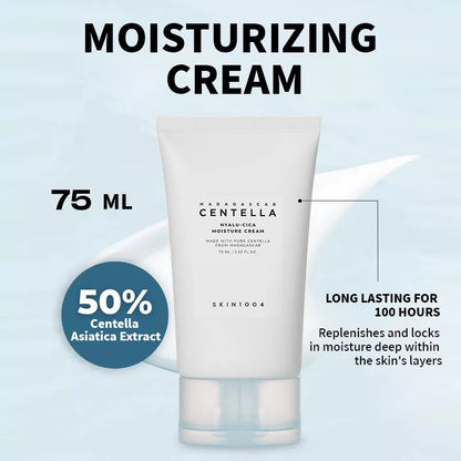 Korean Centella Hyalu-Cica Moisture Cream + Water-Fit Sun Serum SPF50 – Hydrating, Whitening, Acne-Control & Pigmentation Correcting Skincare | Anti-Aging Daily Moisturizer & Sunscreen