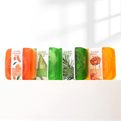 Natural Organic Rose Loofah Soap Bar – Exfoliating Silk Gourd Oil Soap | Deep Cleaning & Brightening Lemon Facial & Body Wash | Handmade 100g Rose Whitening Soap