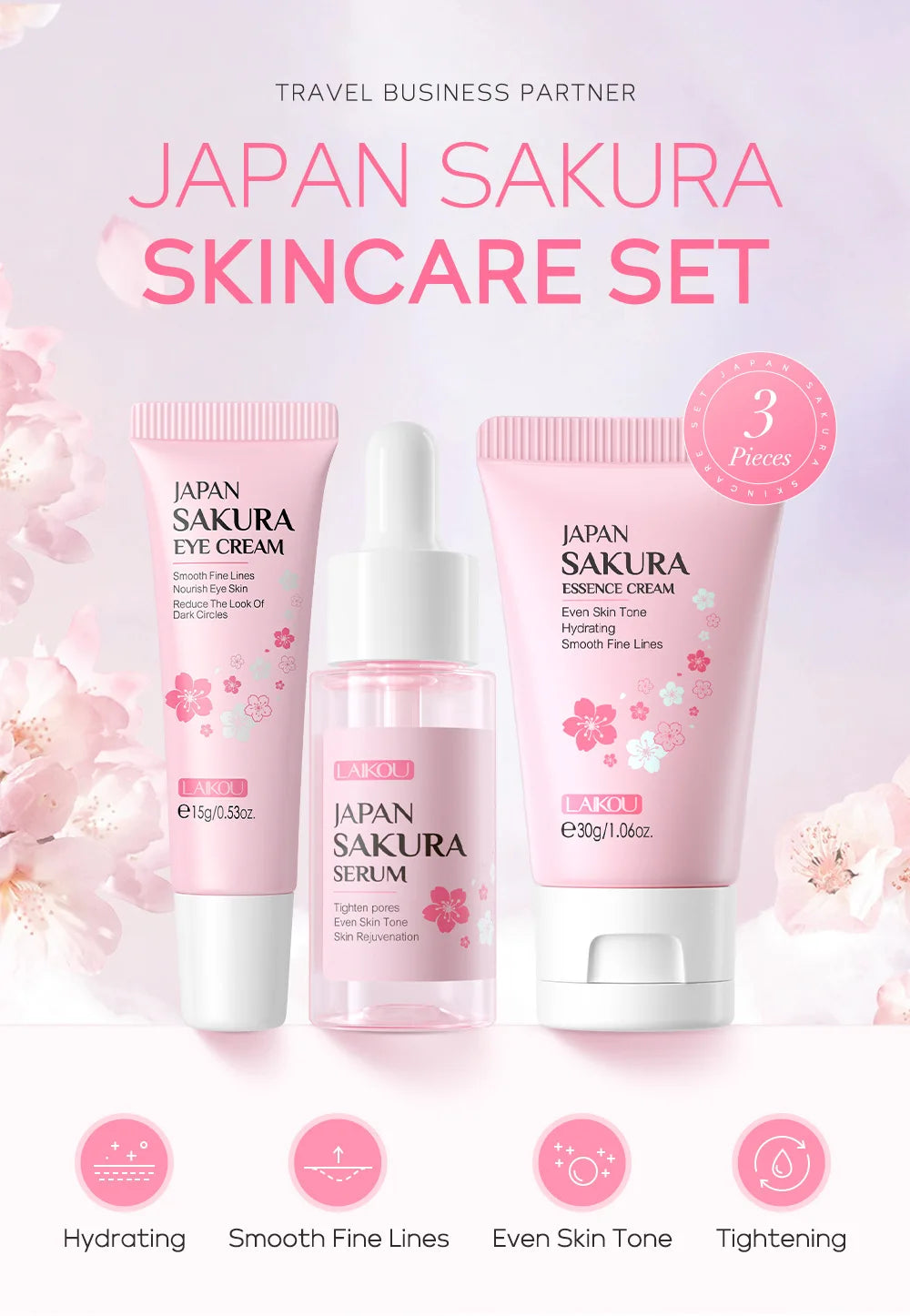3-Piece Sakura Skin Care Set – Vitamin C & 24K Gold Face Cream, Serum & Eye Cream