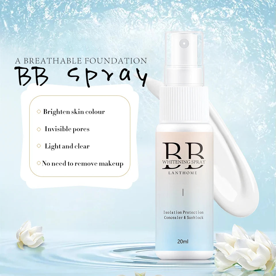 BB Whitening Spray Foundation – Skin Brightening & Moisturizing Liquid BB Cream | Lightweight Nourishing Face Base for Flawless Coverage (SAUVASINE, 20ml)
