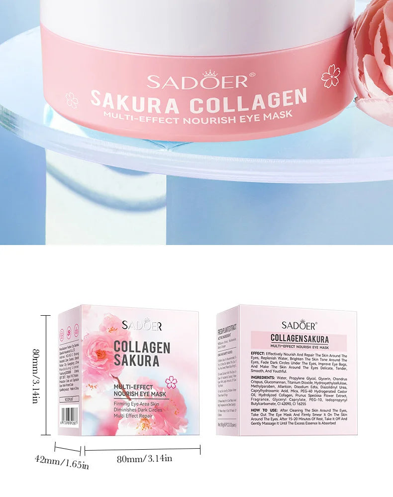 Sakura Collagen Eye Mask – Anti-Dark Circle, Moisturizing & Firming Under-Eye Treatment (60pcs)