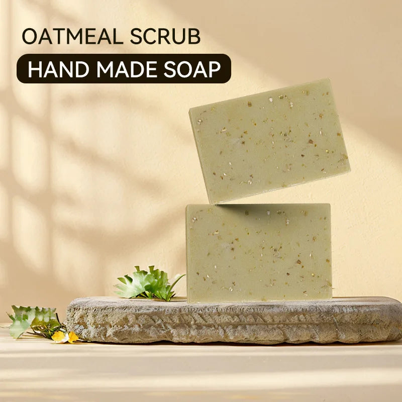 Handmade Oat Soap Bar – Natural Gentle Brightening Cleanser | Exfoliating Oat Kernel Oil Facial & Body Whitening Soap for Dark Spots & Uneven Skin Tone (100g)