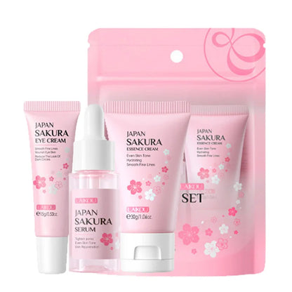 3-Piece Sakura Skin Care Set – Vitamin C & 24K Gold Face Cream, Serum & Eye Cream