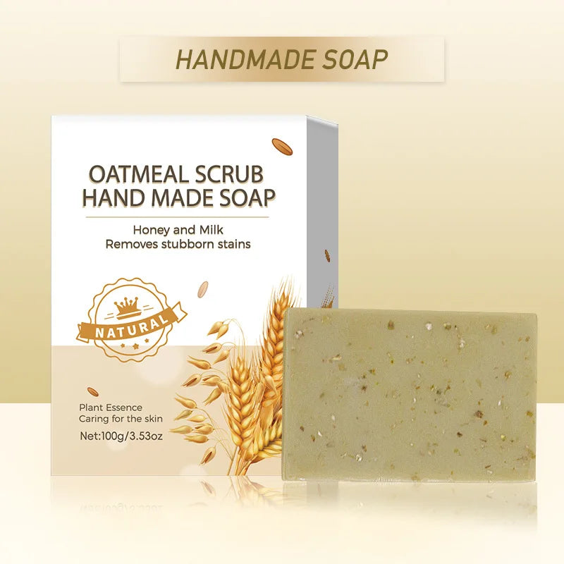 Handmade Oat Soap Bar – Natural Gentle Brightening Cleanser | Exfoliating Oat Kernel Oil Facial & Body Whitening Soap for Dark Spots & Uneven Skin Tone (100g)