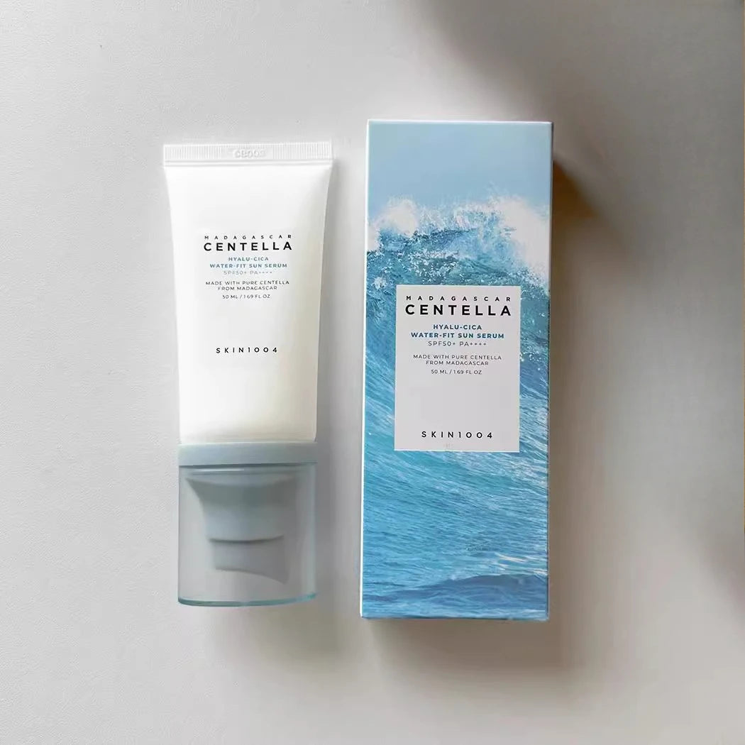 Korean Centella Hyalu-Cica Moisture Cream + Water-Fit Sun Serum SPF50 – Hydrating, Whitening, Acne-Control & Pigmentation Correcting Skincare | Anti-Aging Daily Moisturizer & Sunscreen