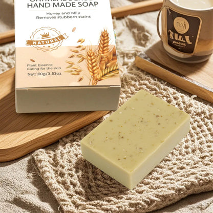 Handmade Oat Soap Bar – Natural Gentle Brightening Cleanser | Exfoliating Oat Kernel Oil Facial & Body Whitening Soap for Dark Spots & Uneven Skin Tone (100g)