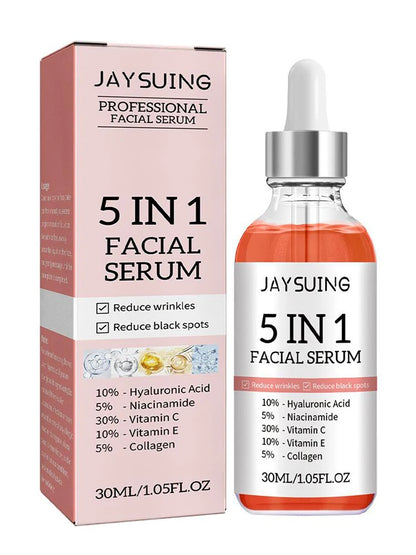 5-in-1 Firming & Brightening Face Serum – Vitamin C + Hyaluronic Acid | Fine Line Fading, Pore-Shrinking, Anti-Aging Moisturizing Serum