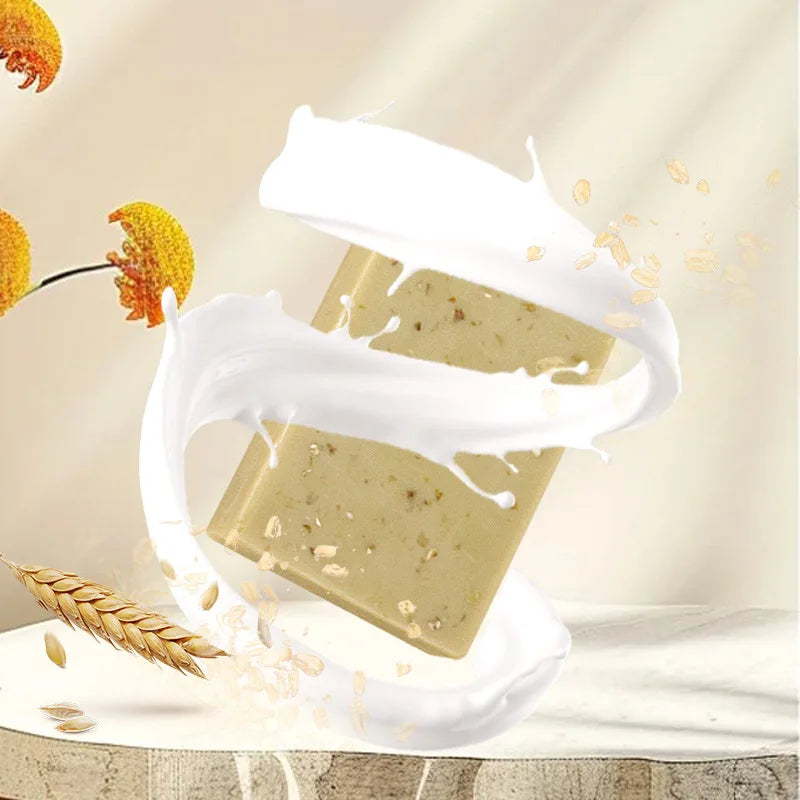 Handmade Oat Soap Bar – Natural Gentle Brightening Cleanser | Exfoliating Oat Kernel Oil Facial & Body Whitening Soap for Dark Spots & Uneven Skin Tone (100g)