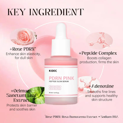KOEC Rose PDRN Pink Peptide Glow Serum – Dark Spot Corrector, Even Skin Tone, Firming & Anti-Aging Facial Essence | Smoothing, Whitening & Elasticity Booster (30ml)