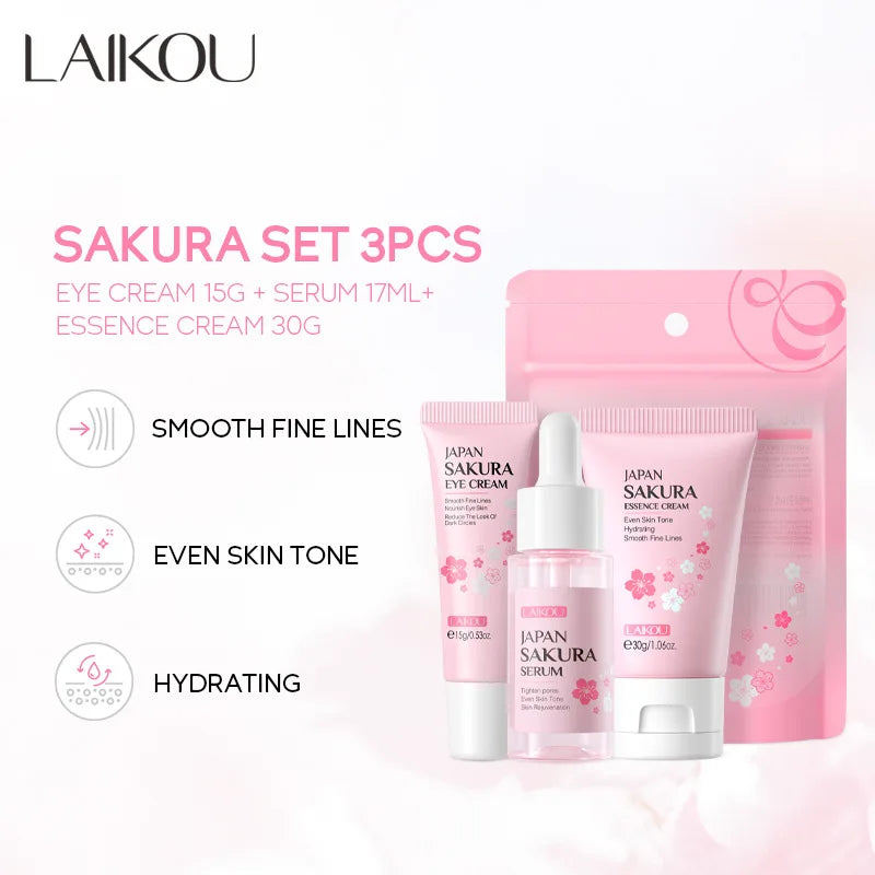 3-Piece Sakura Skin Care Set – Vitamin C & 24K Gold Face Cream, Serum & Eye Cream