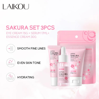 3-Piece Sakura Skin Care Set – Vitamin C & 24K Gold Face Cream, Serum & Eye Cream