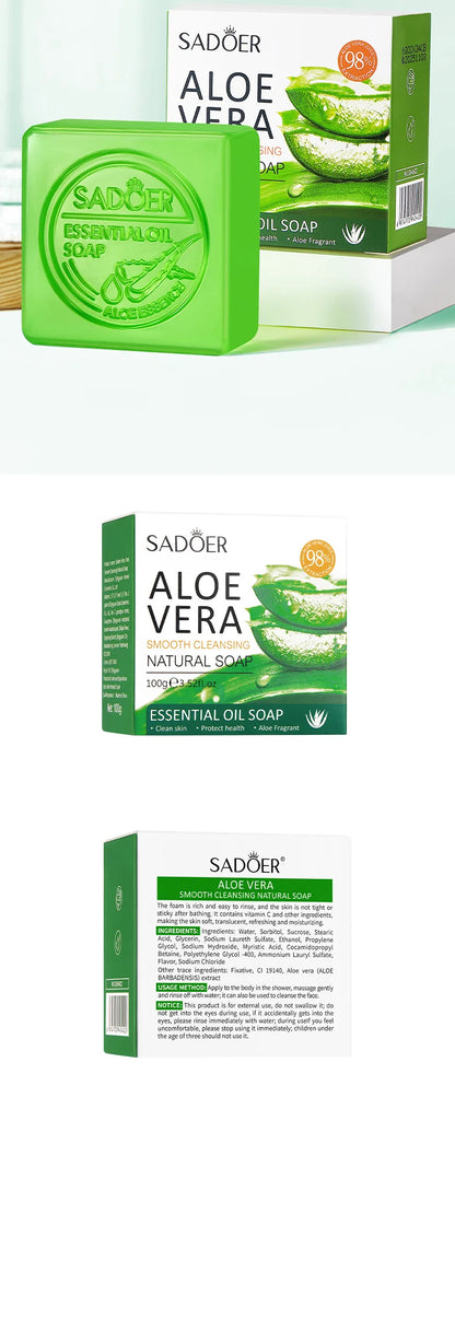 SADOER Aloe Facial Soap – Deep Cleansing Face Wash Foam | Moisturizing, Firming & Hydrating Oil-Control Cleanser Bar for Women | Handmade Body & Facial Soap