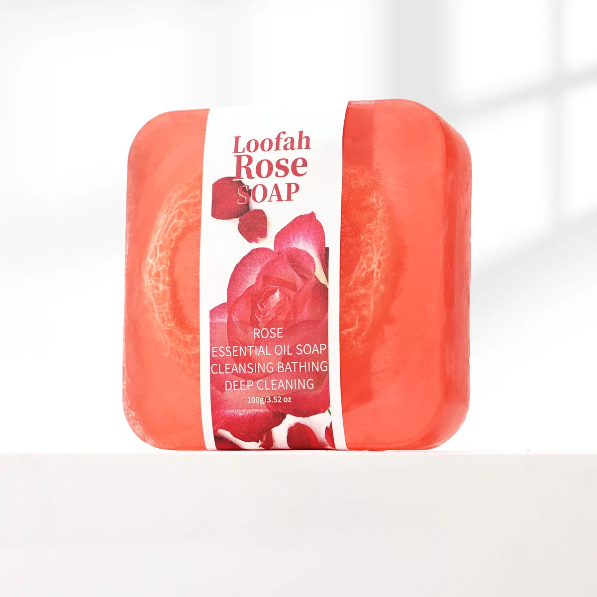 Natural Organic Rose Loofah Soap Bar – Exfoliating Silk Gourd Oil Soap | Deep Cleaning & Brightening Lemon Facial & Body Wash | Handmade 100g Rose Whitening Soap