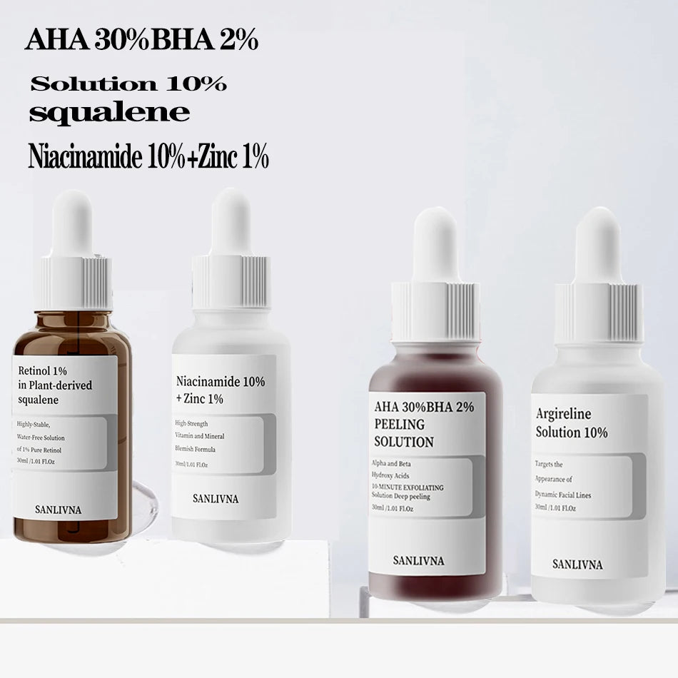 AHA 30% + BHA 2% Exfoliating Serum – Salicylic Acid Face Peel + 10% Niacinamide & Zinc Serum + Hexapeptide Anti-Aging Moisturizing Serum (SANLIVNA)