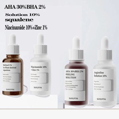 AHA 30% + BHA 2% Exfoliating Serum – Salicylic Acid Face Peel + 10% Niacinamide & Zinc Serum + Hexapeptide Anti-Aging Moisturizing Serum (SANLIVNA)