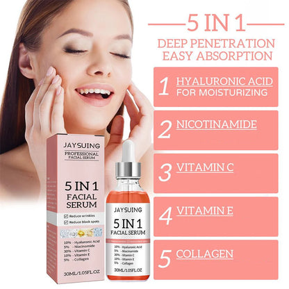5-in-1 Firming & Brightening Face Serum – Vitamin C + Hyaluronic Acid | Fine Line Fading, Pore-Shrinking, Anti-Aging Moisturizing Serum