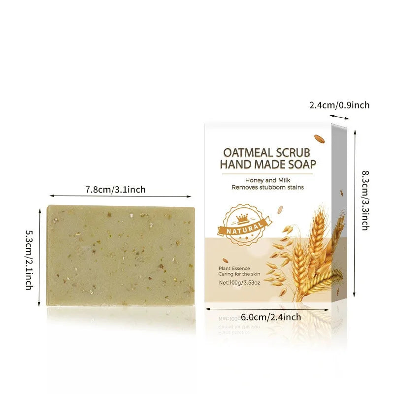 Handmade Oat Soap Bar – Natural Gentle Brightening Cleanser | Exfoliating Oat Kernel Oil Facial & Body Whitening Soap for Dark Spots & Uneven Skin Tone (100g)