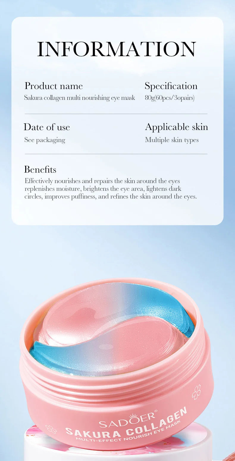 Sakura Collagen Eye Mask – Anti-Dark Circle, Moisturizing & Firming Under-Eye Treatment (60pcs)