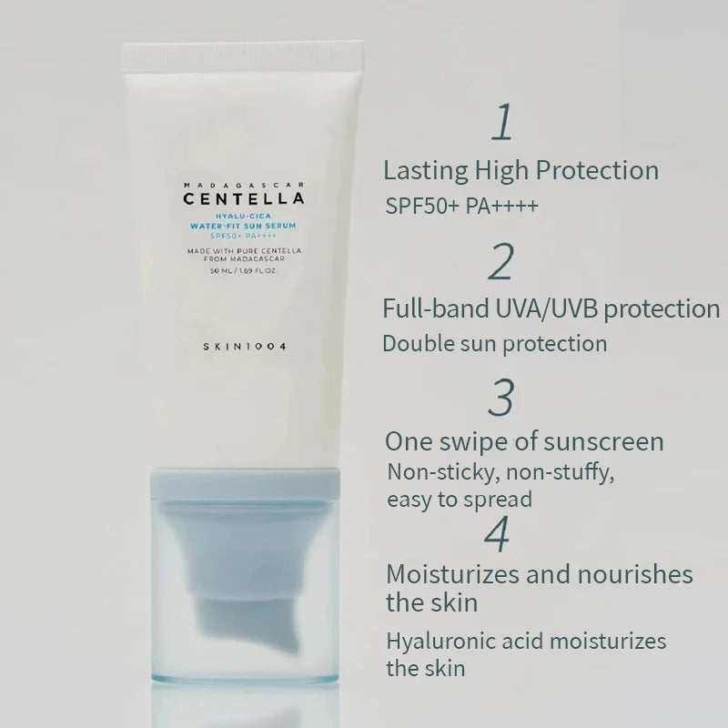 Korean Centella Hyalu-Cica Moisture Cream + Water-Fit Sun Serum SPF50 – Hydrating, Whitening, Acne-Control & Pigmentation Correcting Skincare | Anti-Aging Daily Moisturizer & Sunscreen