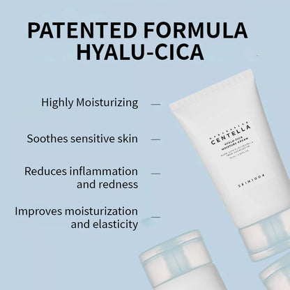 Korean Centella Hyalu-Cica Moisture Cream + Water-Fit Sun Serum SPF50 – Hydrating, Whitening, Acne-Control & Pigmentation Correcting Skincare | Anti-Aging Daily Moisturizer & Sunscreen