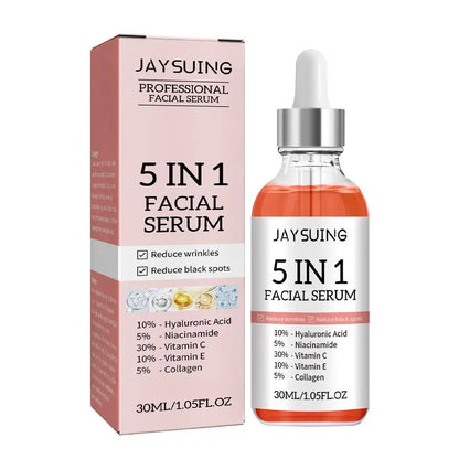 5-in-1 Firming & Brightening Face Serum – Vitamin C + Hyaluronic Acid | Fine Line Fading, Pore-Shrinking, Anti-Aging Moisturizing Serum