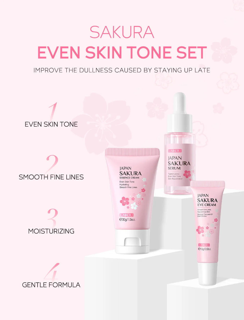 3-Piece Sakura Skin Care Set – Vitamin C & 24K Gold Face Cream, Serum & Eye Cream