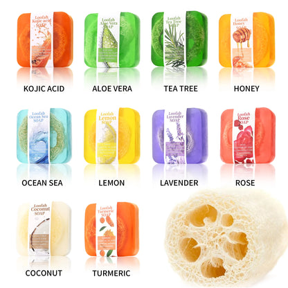 Natural Organic Rose Loofah Soap Bar – Exfoliating Silk Gourd Oil Soap | Deep Cleaning & Brightening Lemon Facial & Body Wash | Handmade 100g Rose Whitening Soap