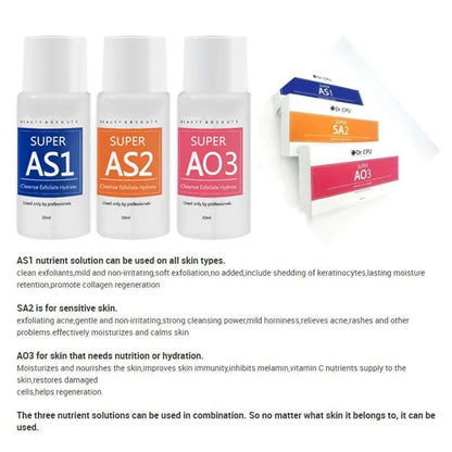 Concentrated Aqua Peel Exfoliating Solution Set – AS1 • SA2 • AO3 Serums | Deep-Cleaning Hydrafacial Liquid for Small Bubble Machines, Whitening, Moisturizing & Skin Rejuvenation (3pcs)