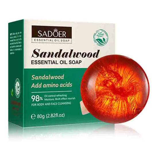SADOER Sandalwood Essential Oil Facial Soap – Moisturizing Handmade Cleanser | Deep Cleaning Face Wash Foam