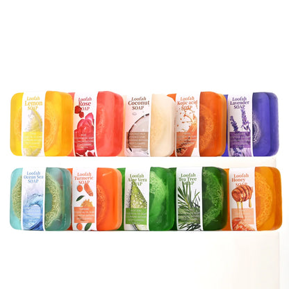 Natural Organic Rose Loofah Soap Bar – Exfoliating Silk Gourd Oil Soap | Deep Cleaning & Brightening Lemon Facial & Body Wash | Handmade 100g Rose Whitening Soap