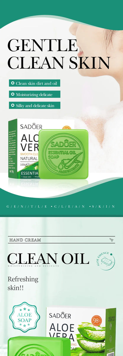 SADOER Aloe Facial Soap – Deep Cleansing Face Wash Foam | Moisturizing, Firming & Hydrating Oil-Control Cleanser Bar for Women | Handmade Body & Facial Soap