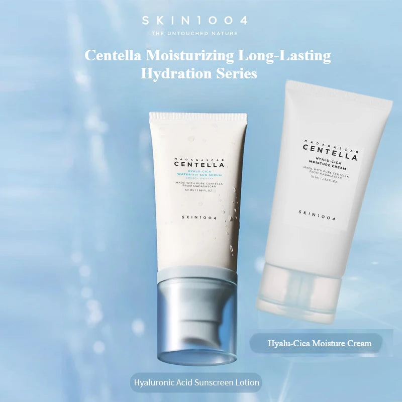 Korean Centella Hyalu-Cica Moisture Cream + Water-Fit Sun Serum SPF50 – Hydrating, Whitening, Acne-Control & Pigmentation Correcting Skincare | Anti-Aging Daily Moisturizer & Sunscreen