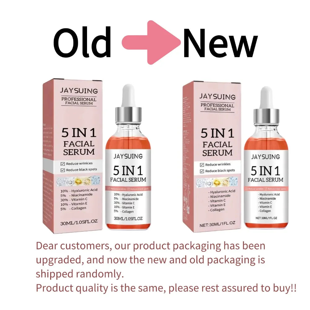 5-in-1 Firming & Brightening Face Serum – Vitamin C + Hyaluronic Acid | Fine Line Fading, Pore-Shrinking, Anti-Aging Moisturizing Serum